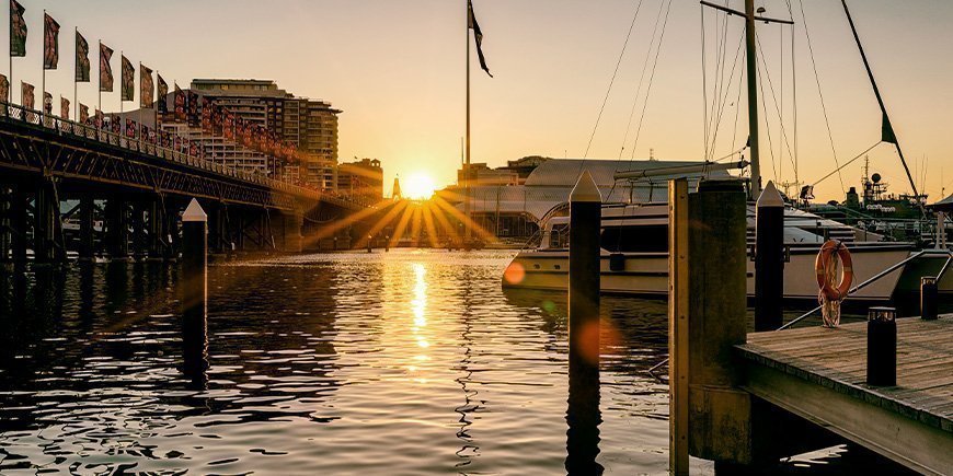 Solnedgang over Darling Harbour