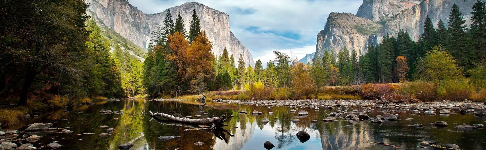 El Capitan og Merced River i Yosemite Nationalpark dækket af efterårsfarver
